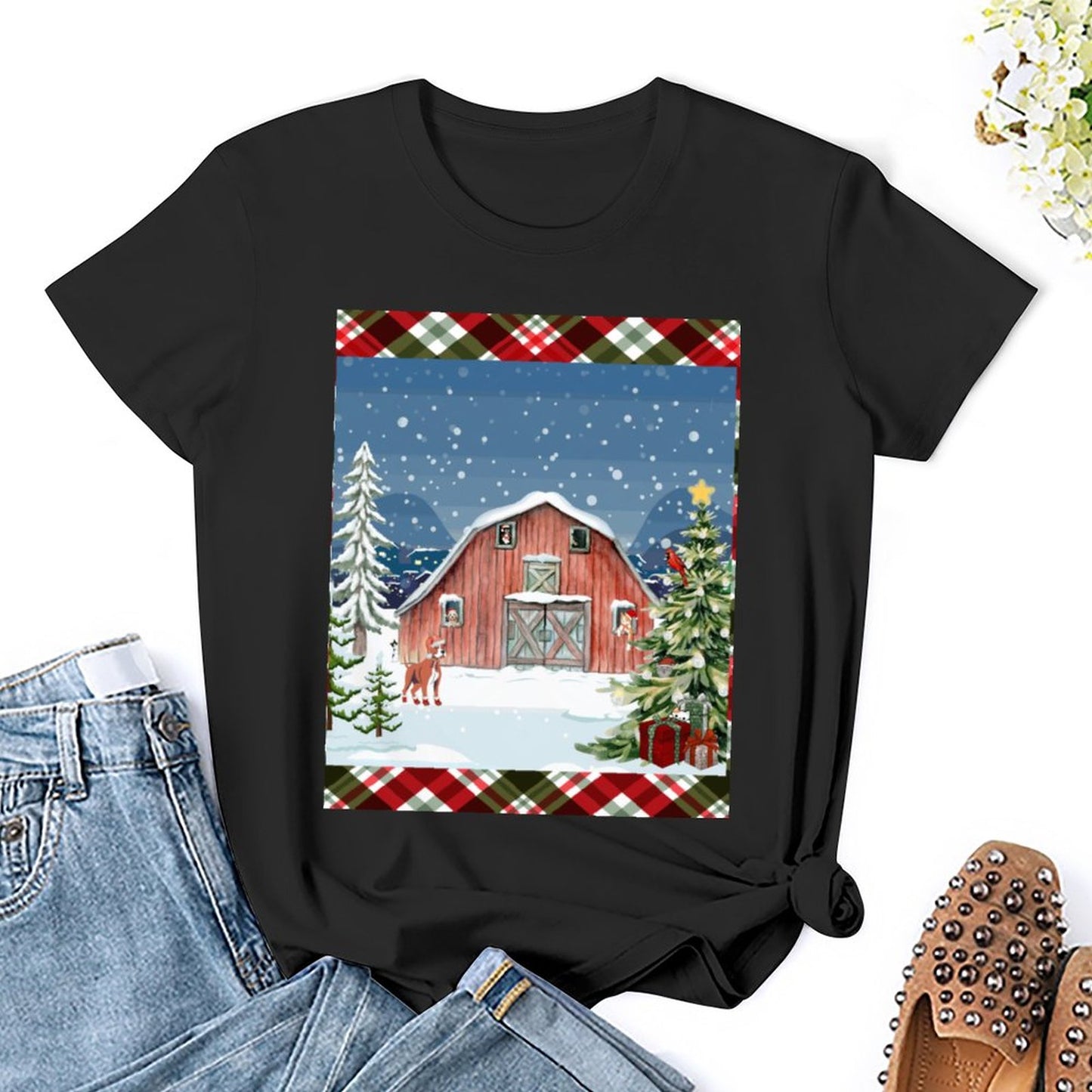 Women's Christmas Barn Cotton T Shirt