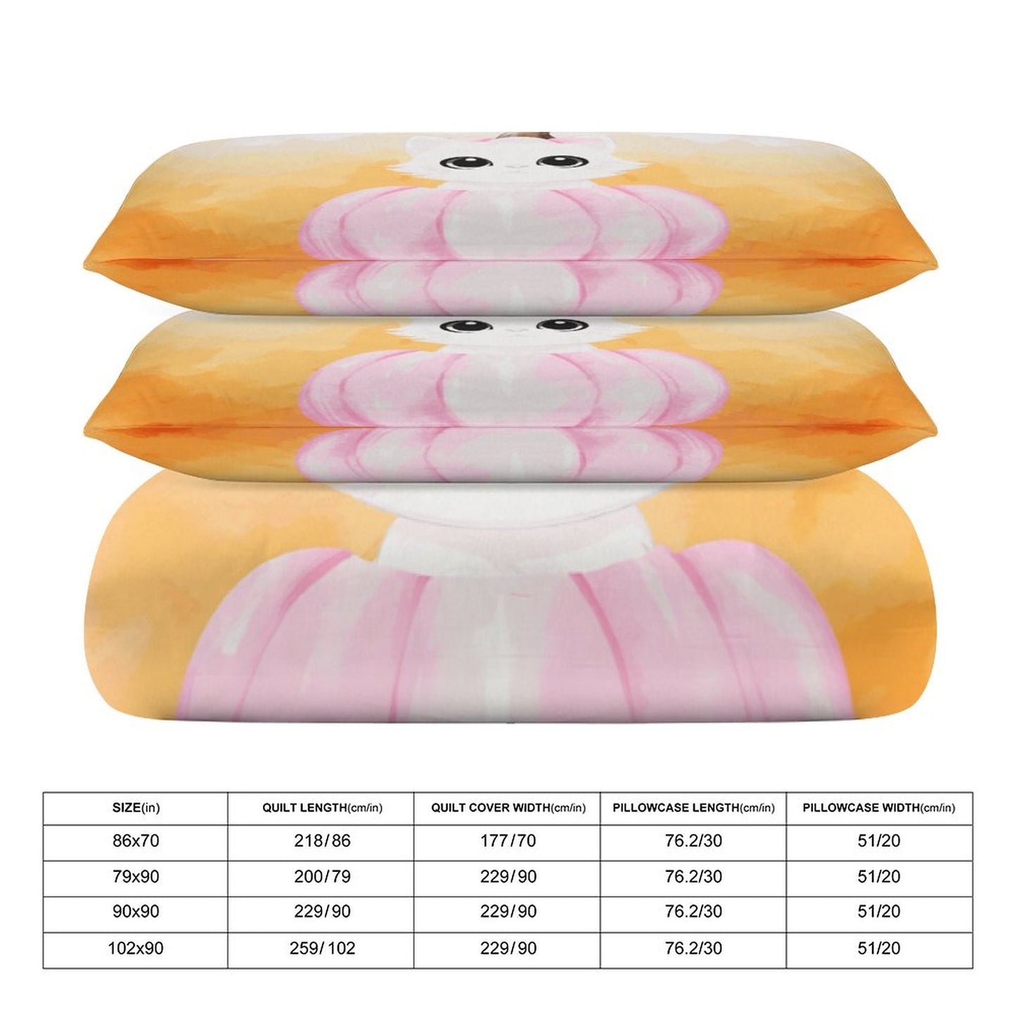 Pumpkitty 3-Piece Bedding Set-86"×70"/ 218×177cm