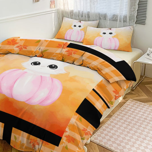 Pumpkitty 3-Piece Bedding Set-86"×70"/ 218×177cm