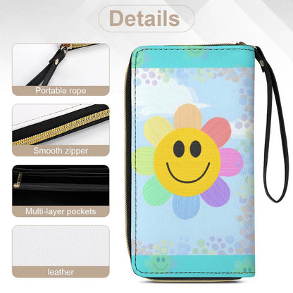 Flower Power Leather Wallet with Wristlet Strap