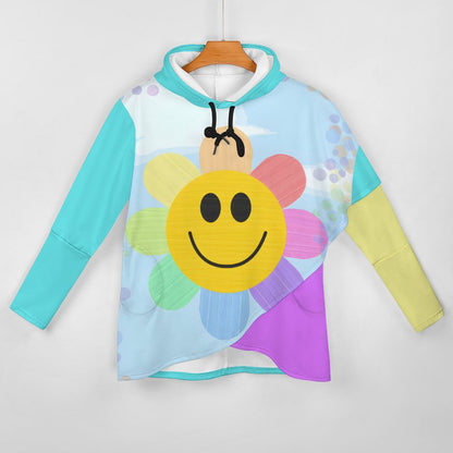 Flower Power Poncho-style Long Sleeve Women Hoodie with Irregular Hem