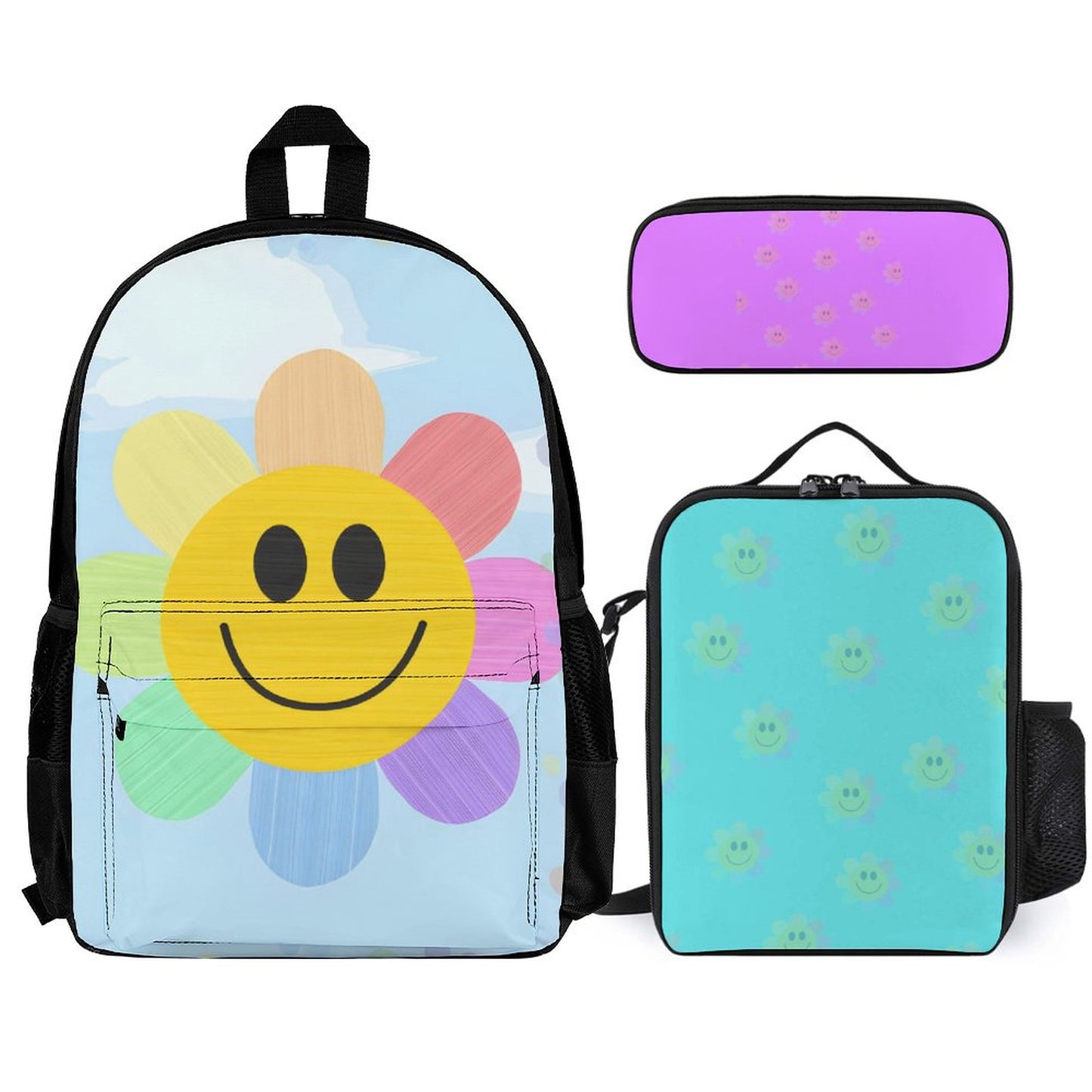 Flower Power Set of 3 Bags (Shoulder Bag Lunch Bag & Pencil Pouch)