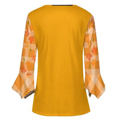 Pumpkitty V-neck Women's Top with Quarter Sleeve