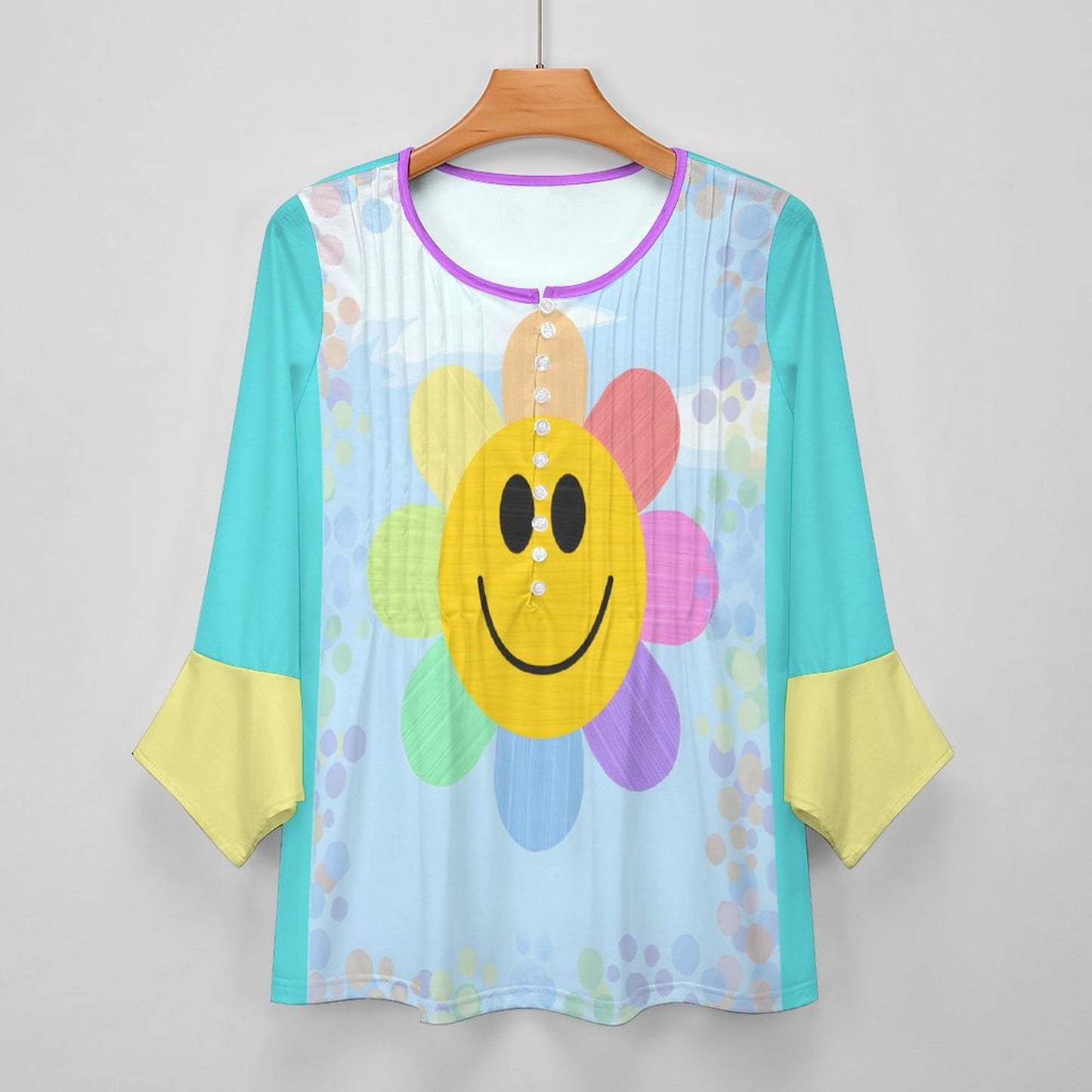 Flower Power V-neck Women Top with Quarter Sleeve