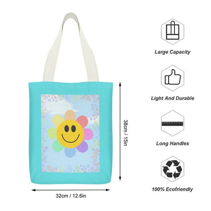 Flower Power Canvas Material Tote Bags with Interior Pocket