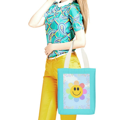 Flower Power Canvas Material Tote Bags with Interior Pocket