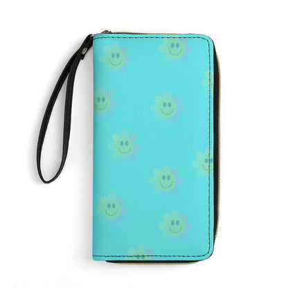 Flower Power Leather Wallet with Wristlet Strap