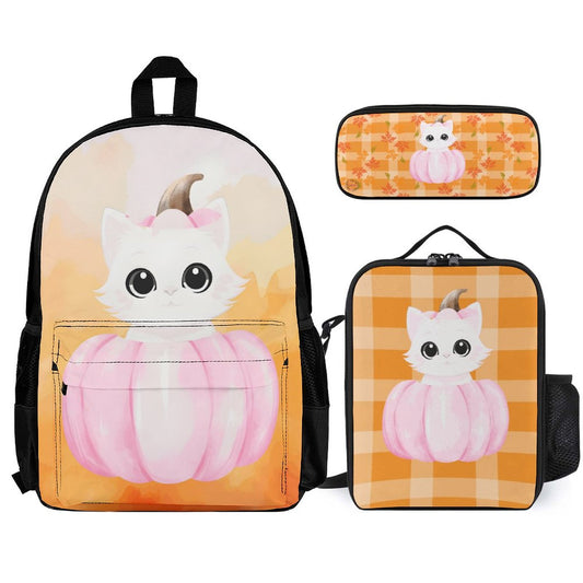 Pumpkitty Set of 3 Bags (Shoulder Bag Lunch Bag & Pencil Pouch)