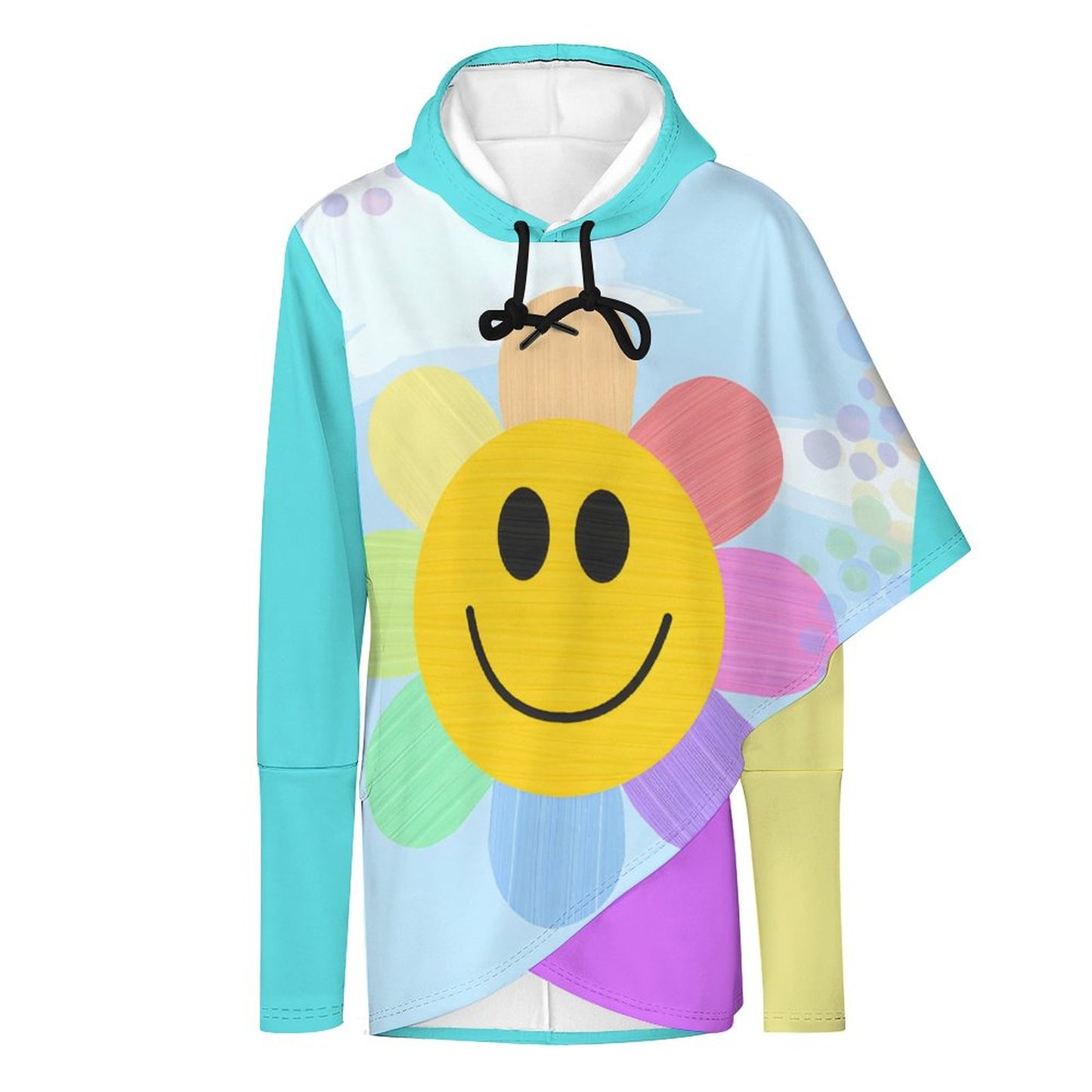 Flower Power Poncho-style Long Sleeve Women Hoodie with Irregular Hem