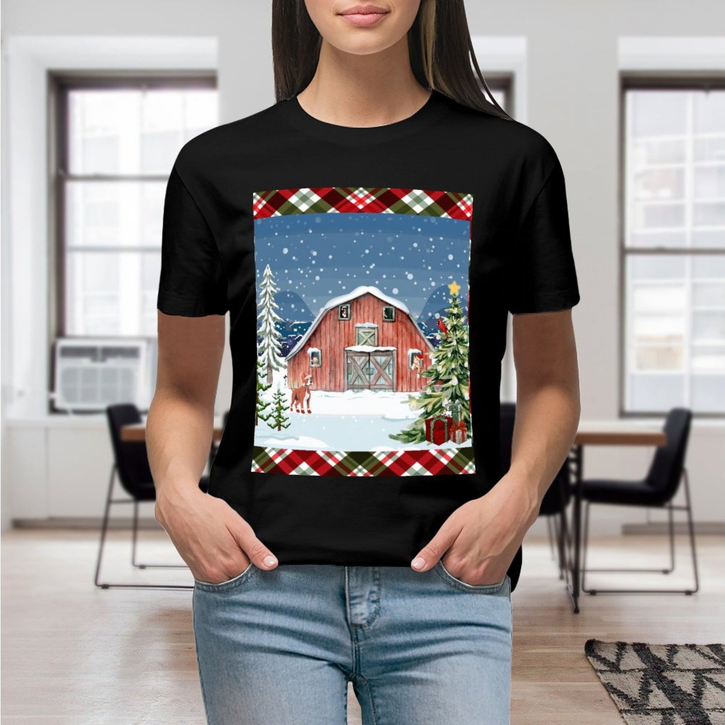 Women's Christmas Barn Cotton T Shirt