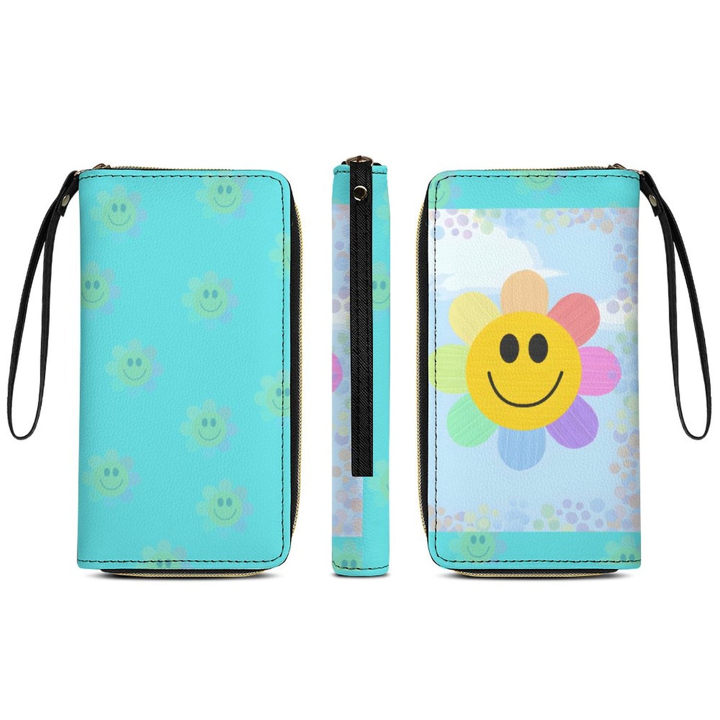 Flower Power Leather Wallet with Wristlet Strap