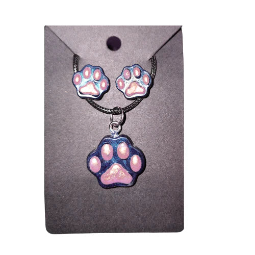 paw print earrings and necklace