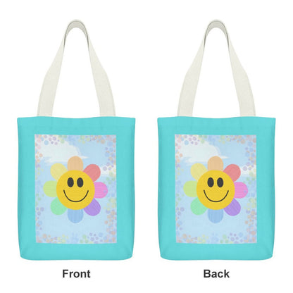 Flower Power Canvas Material Tote Bags with Interior Pocket