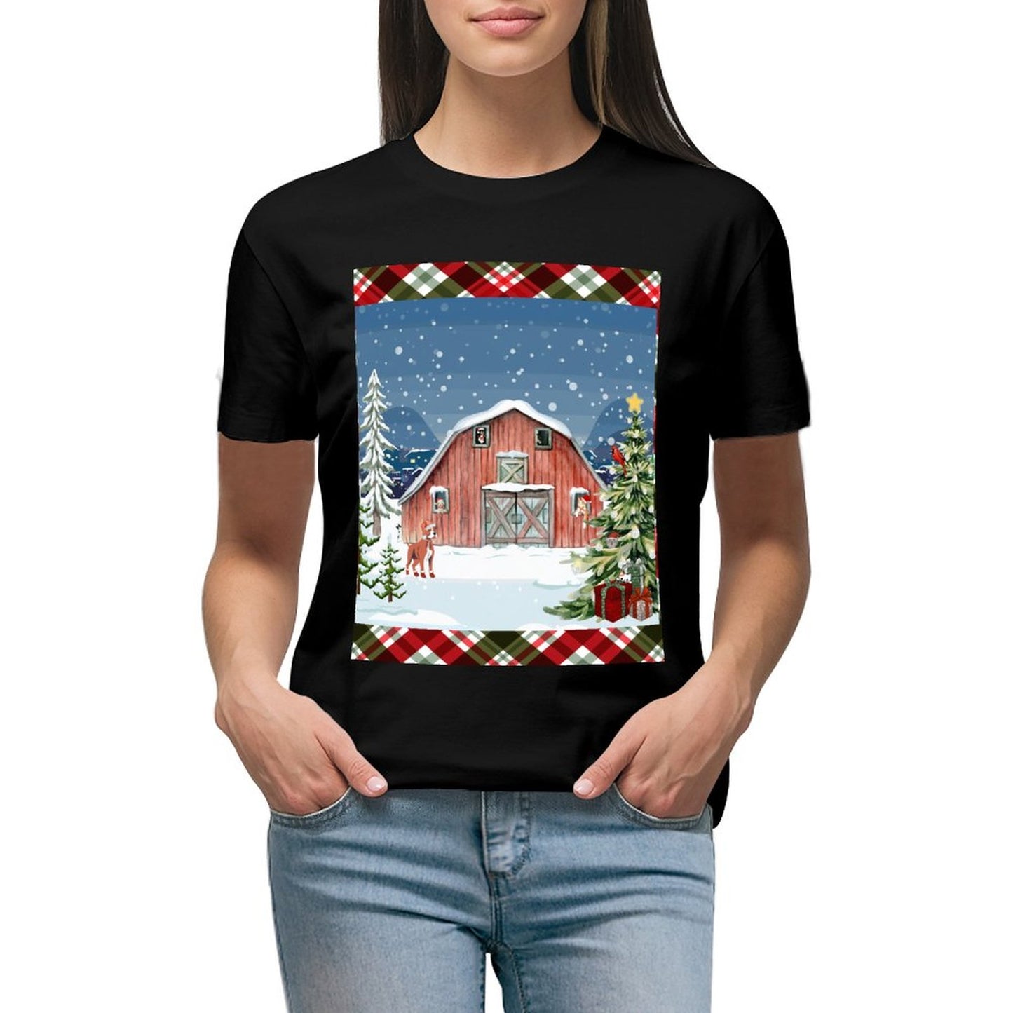 Women's Christmas Barn Cotton T Shirt