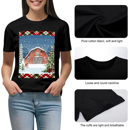 Women's Christmas Barn Cotton T Shirt